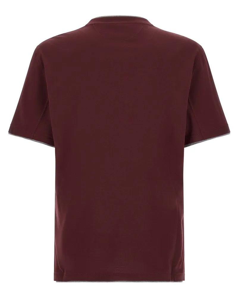 Brunello Cucinelli Double-Layer Cotton T-shirt — Burgundy Burgundy