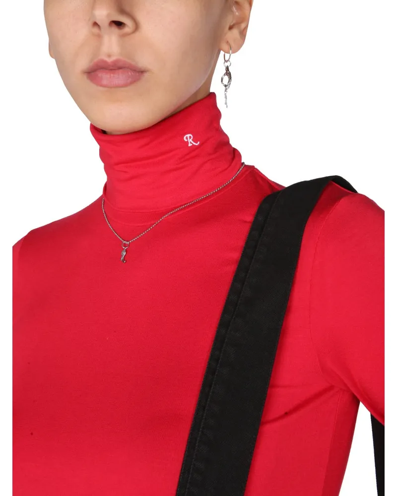 Raf Simons Embroidered Cotton Turtleneck Sweater — Red Red