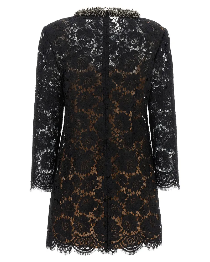 Self-Portrait Lace with Jewel Collar Dress — Black Black