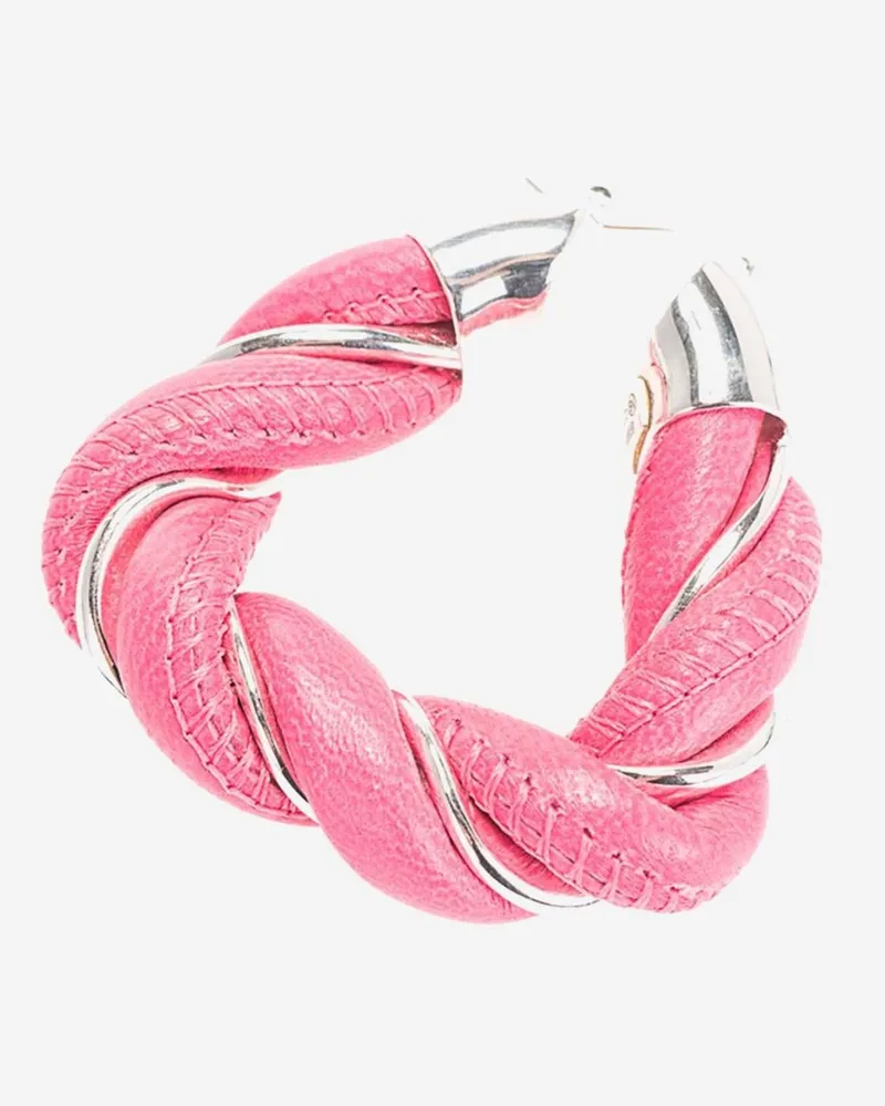 Bottega Veneta Women's Hoop Earrings Silver & Lambskin Candy Pink Pink