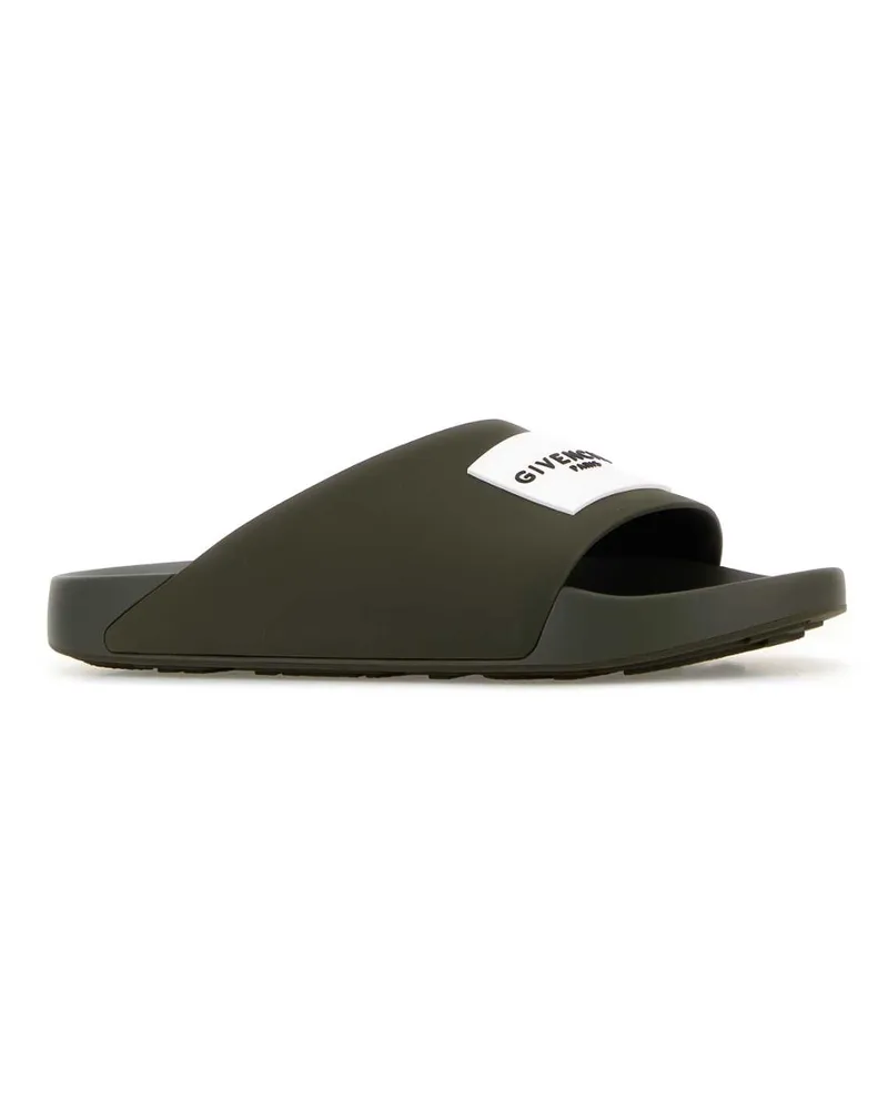 Givenchy Men's Army Green Rubber Label Slippers Khaki Flat Shoes Khaki