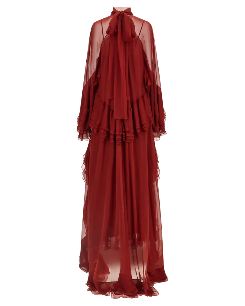 Alberta Ferretti Ruffled Silk Chiffon Dress — Red Red