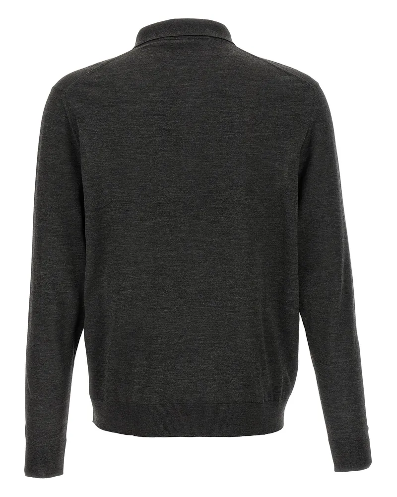 Kiton Half-Zip Wool Polo Shirt — Gray Gray