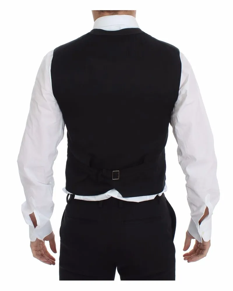 Dolce & Gabbana Men's Black Cotton Viscose Dress Vest Blazer Black