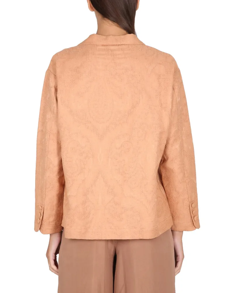 ALYSI Cotton-Linen Ajouré Jacket — Brown Brown