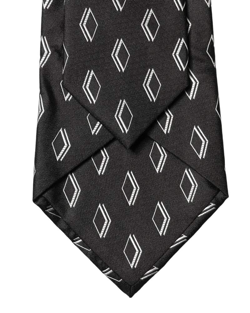 Dolce & Gabbana Black Patterned Silk Adjustable Women Tied Necktie Tie Black