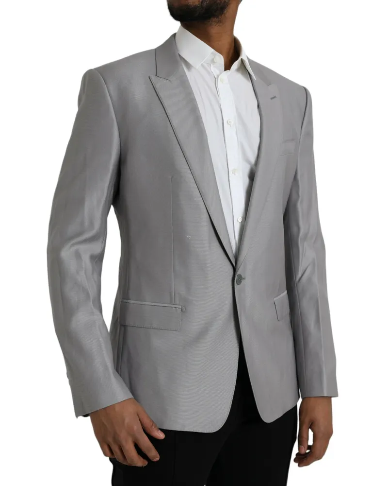 Dolce & Gabbana Men's Gray Wool Peak Single Breasted Coat Blazer Virgin Silk Clothing Gray