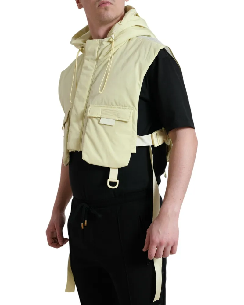 Dolce & Gabbana Men's Yellow Nylon Hooded Sportswear Vest Jacket Polyester Clothing Yellow