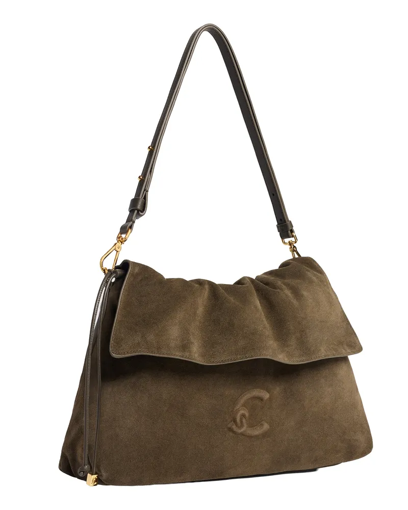 Coccinelle Women's Shoulder Bag Lidia Suede Taupe Taupe-Taupe Bovine Split Leather Taupe/taupe Taupe