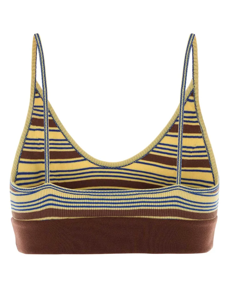 Fendi Striped Ribbed Cotton Crop Top — Brown Brown