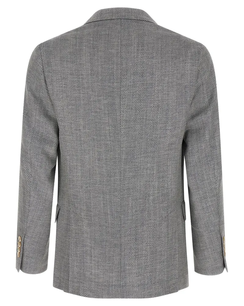 Brunello Cucinelli Chevron Herringbone Wool Blazer — Gray Gray