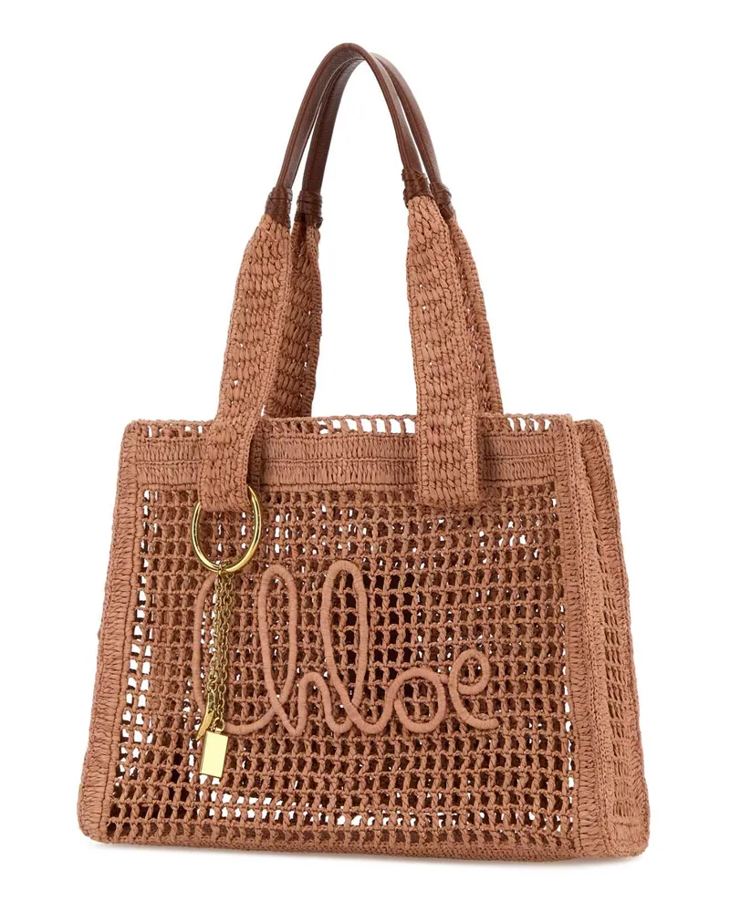 Chloé Women's Antiqued Pink Raffia East-West Summer Banana Shopping Bag Summerybeige Borse A Mano Beige