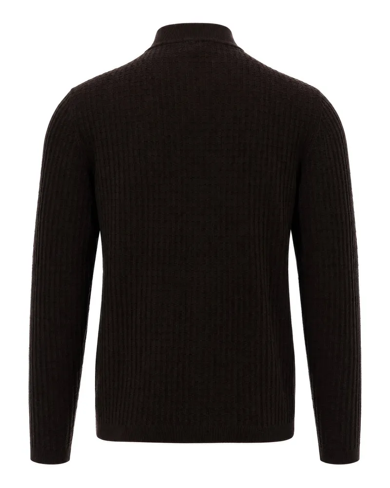 Emporio Armani Virgin Wool Ribbed Cardigan — Brown Brown