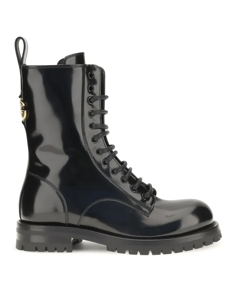 Dolce & Gabbana Glossy Leather Lace-Up Boots — Black Black