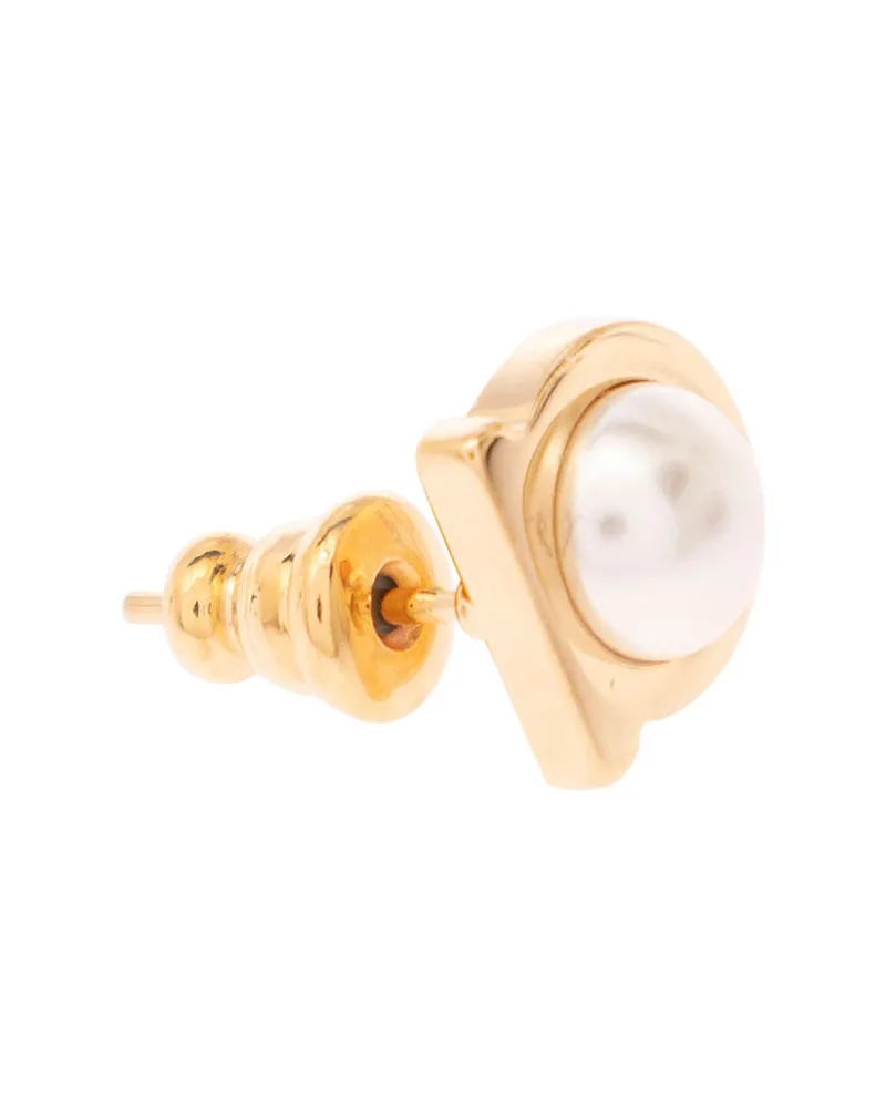 Ferragamo Pearl & Brass Hook Earrings — Gold Gold