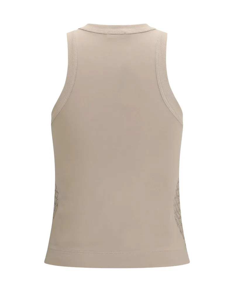 Brunello Cucinelli Women's Beige Cotton Sleeveles T-Shirt Beige