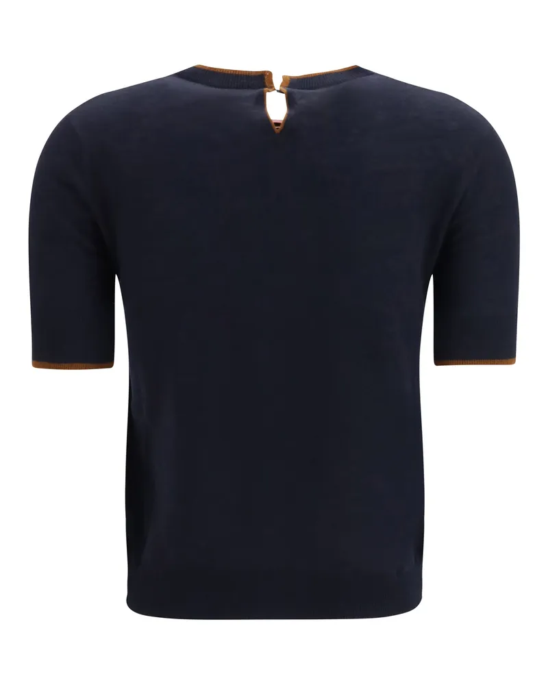 Max Mara Women Silk And Wool T-Shirt Blu-Cuoio Silk; Ovis Aries T-Shirts Blu/cuoio Polos Navy