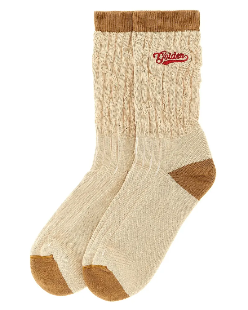 Golden Goose Braided Cotton with Logo Embroidery Socks — Beige Beige