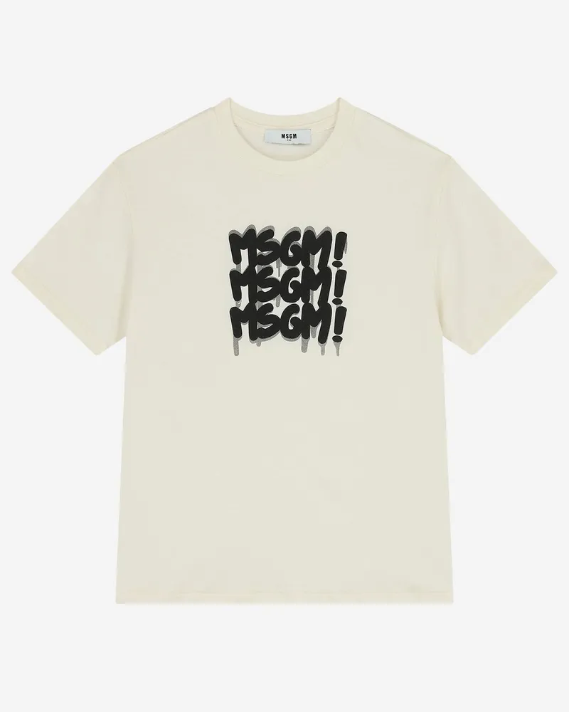 MSGM Logo-Embroidered Cotton T-Shirt — Beige Beige