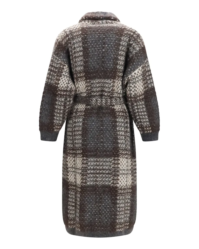 Brunello Cucinelli Macrocheck Mohair Blend Coat Avorio