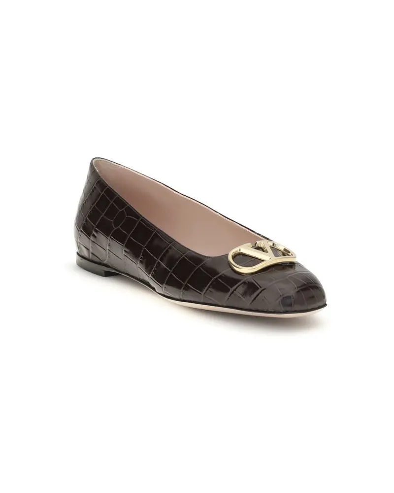 Valentino Garavani Women's Brown Calf Leather Bos Taurus Ballet Flats Brown