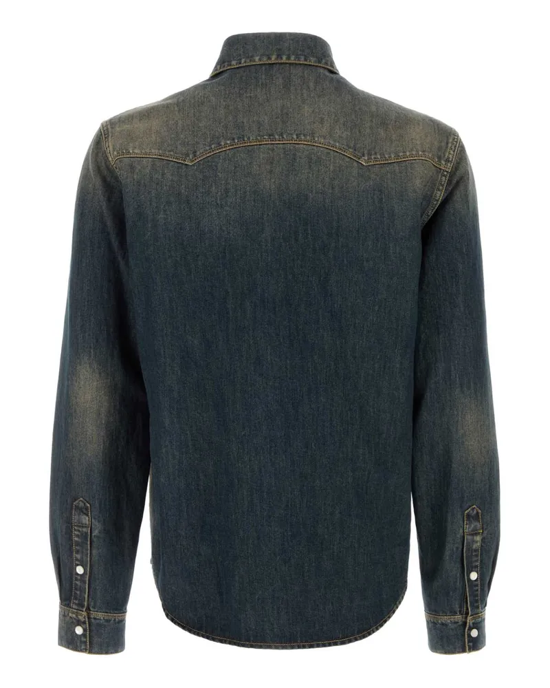 Fendi Stone-Wash Denim Shirt — Blue Blue