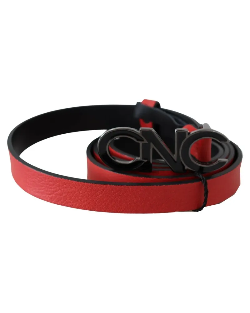CoSTUME NATIONAL Women's Red Reversible Leather Logo Belt Red