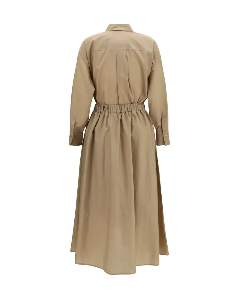Brunello Cucinelli Women Beige Cotton Casual Dress Beige