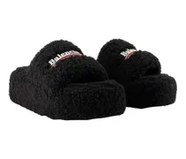 Shearling Platform Slipper — Black