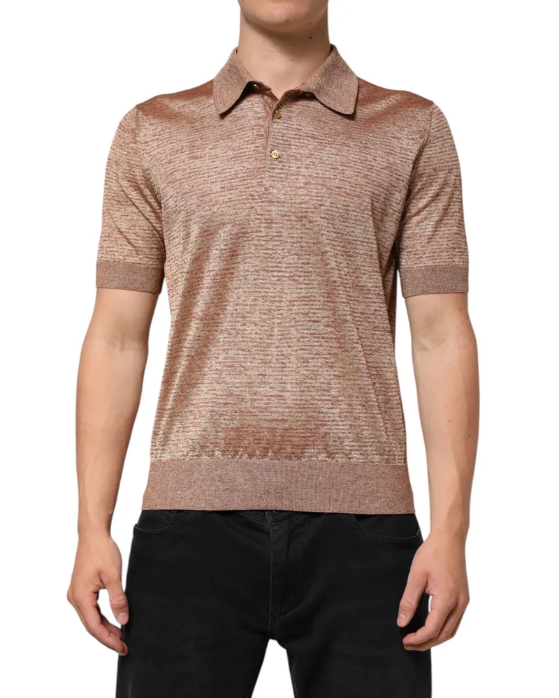 Dolce & Gabbana Men's Silk-Cotton Blend Textured Polo Brown Polyester Brown