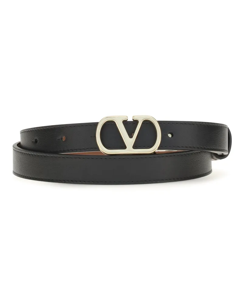 Valentino Garavani Women's Belt Vlogo Signature Black-Deep Caramel Calf Leather Black/deep Black