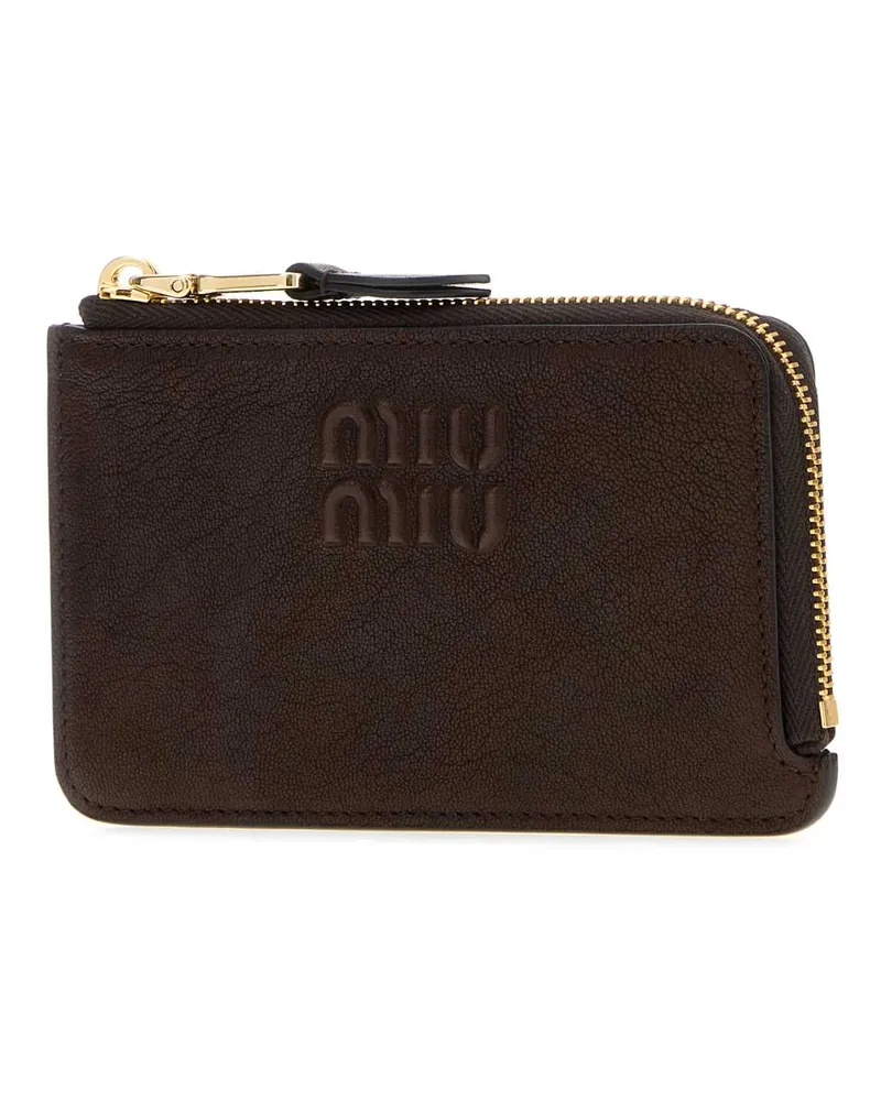 Miu Miu Leather Card Holder Wallet — Brown Brown