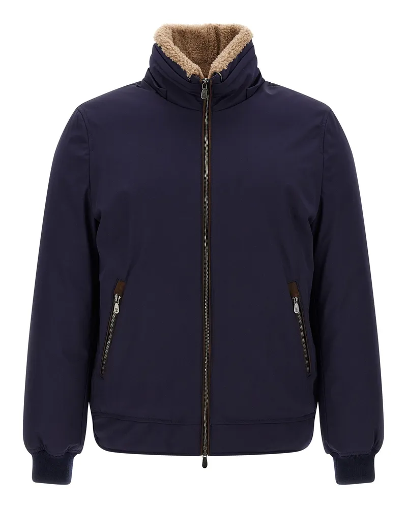 Brunello Cucinelli Shearling-Lined Hooded Padded Jacket — Navy Navy