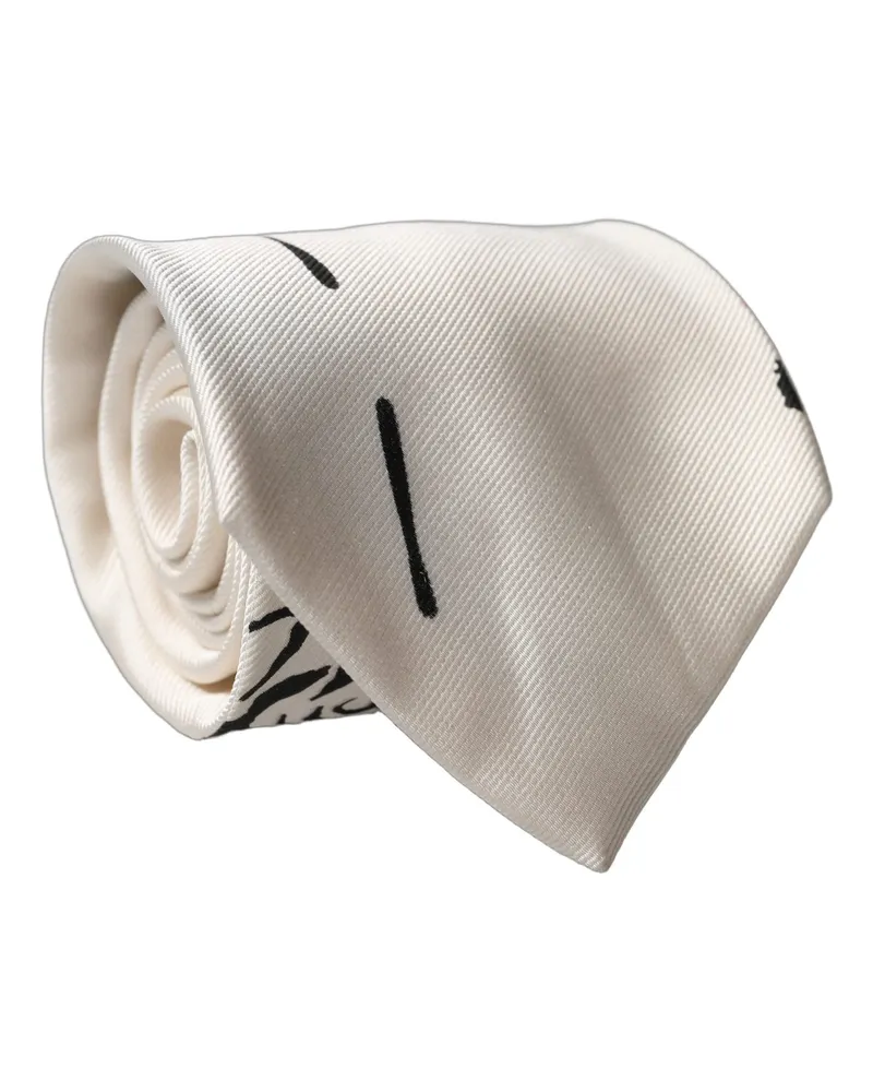 Dolce & Gabbana White Tattoo Floral Silk Adjustable Men Tied Necktie Tie White