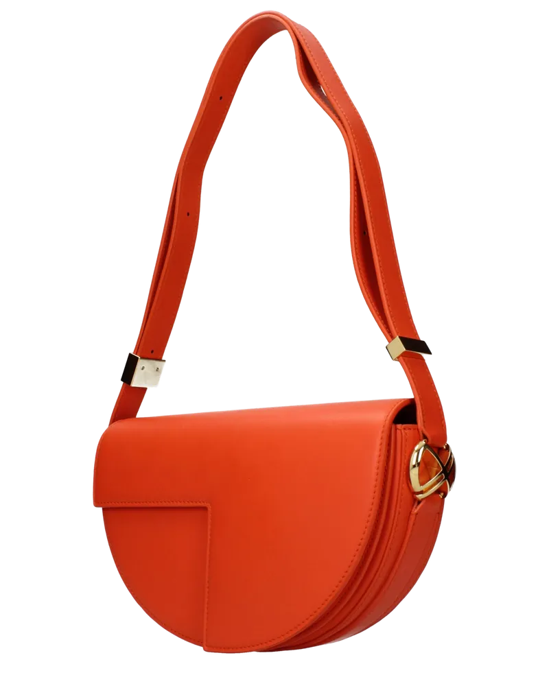 Patou Leather Shoulder Bag — Orange Orange