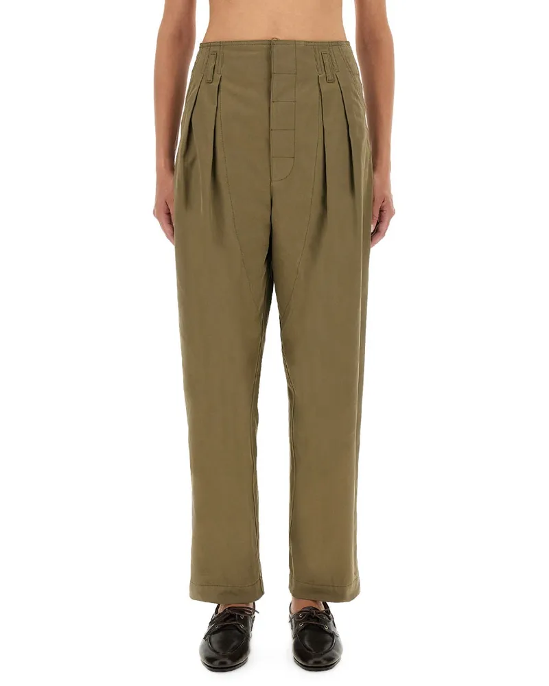 Moschino Pleated Cotton Trousers — Green Green