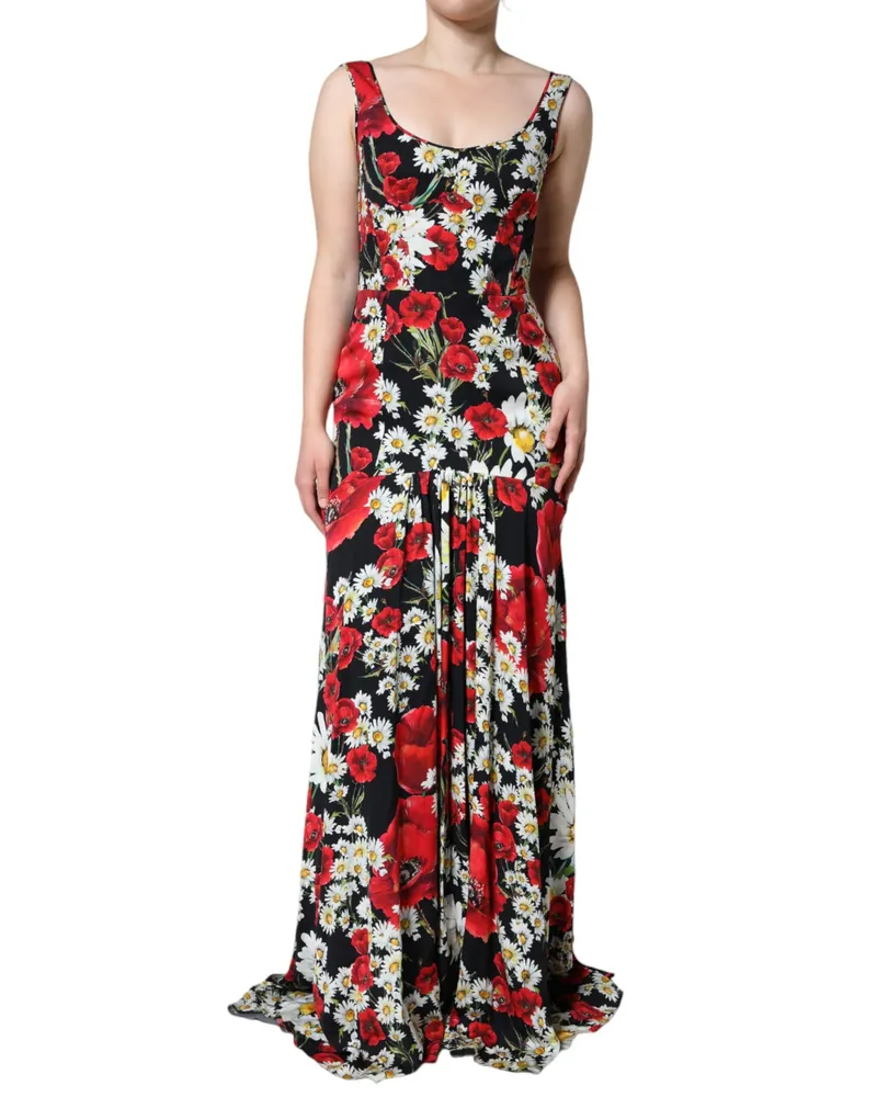 Dolce & Gabbana Women's Black Floral Silk Sleeveless Long Gown Dress Elastane Black