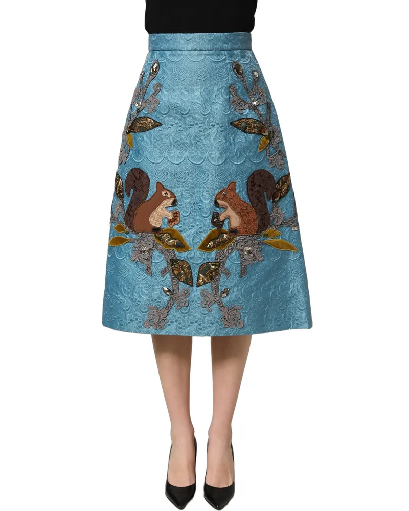 Dolce & Gabbana Women's Blue Jacquard Embroidered A-Line Midi Skirt Cotton Polyester Silk Blue