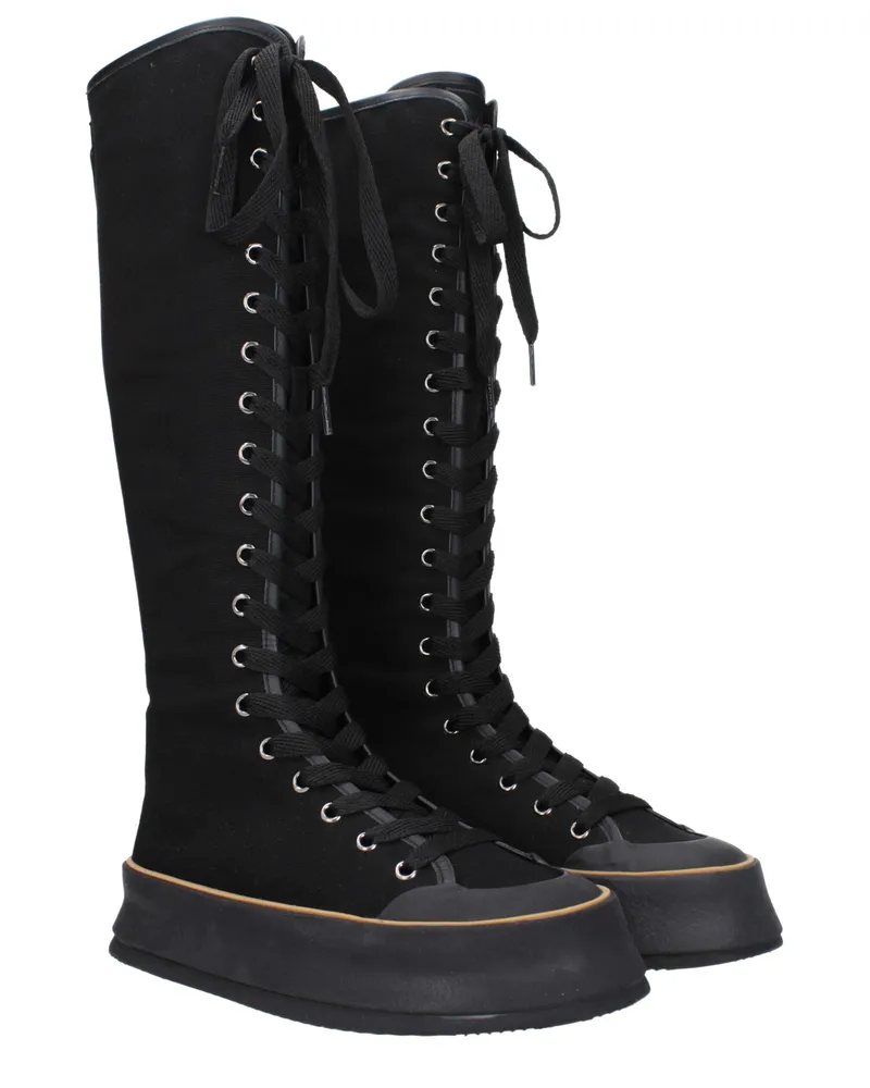 Max Mara Women's Black Fabric Lace-Up Boots Black