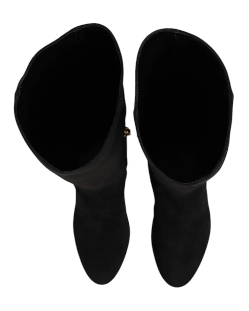 Dolce & Gabbana Women's Black Suede Leather Knee High Boots Shoes Black
