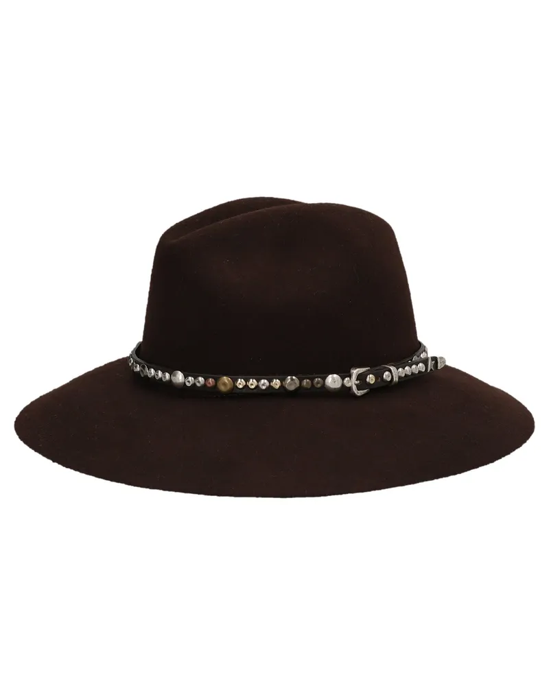 Golden Goose Wool with Studded Leather Strap Fedora — Brown Brown