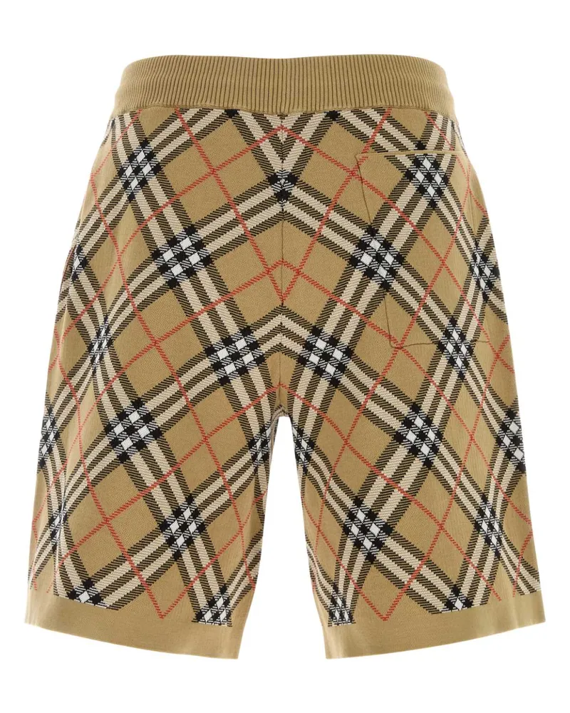 Burberry Men Embroidered Knit Bermuda Shorts Sandipcheck Pantaloni Trousers Beige