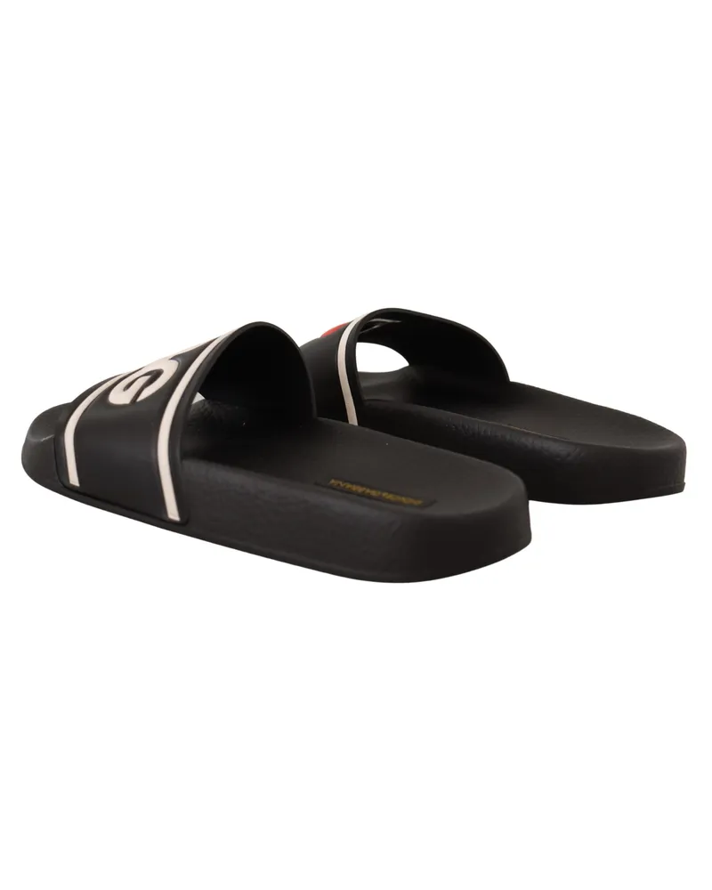Dolce & Gabbana Women's Black Leather I Love D&g Slides Sandals Top Black