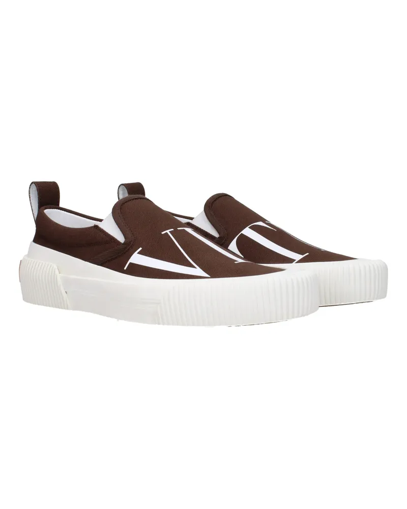 Valentino Garavani Men's Brown Fabric Slip-On Loafers Brown