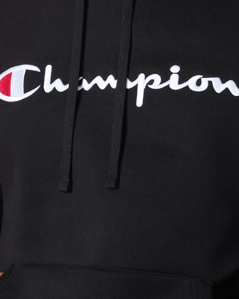 Champion Logo-Embroidered Compact Fleece Hoodie — Black Black