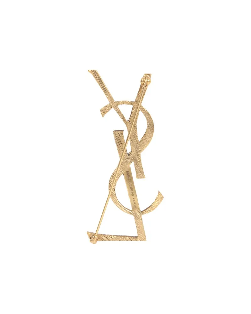 Saint Laurent Monogram Gold Brooch — Gold Gold