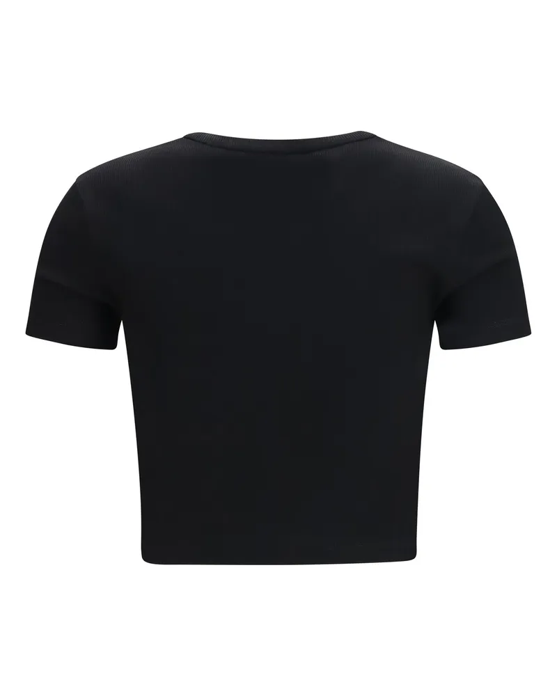 Fendi Cropped Ribbed Cotton T-Shirt — Black Black