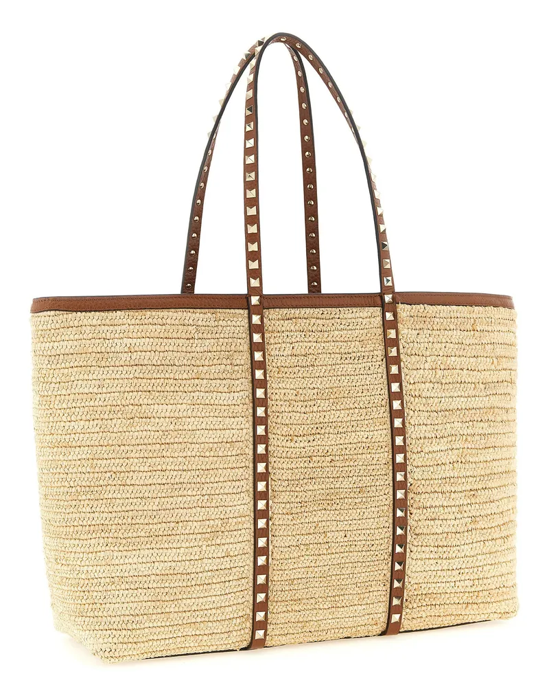 Valentino Garavani Women's Tote Beige Straw With Leather Beige
