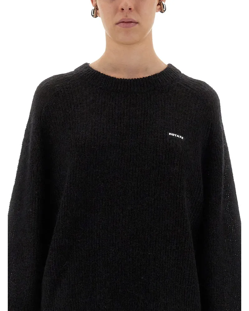 ROTATE Birger Christensen Lightweight Logo Jersey Sweater — Black Black