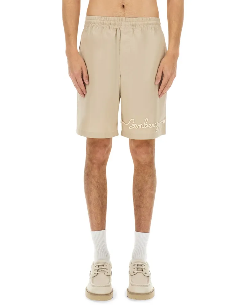 Burberry Nautical Logo Cotton Bermuda Shorts — Beige Beige